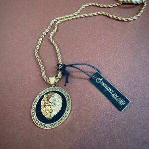 Gold and Black Lion Medallion Necklace